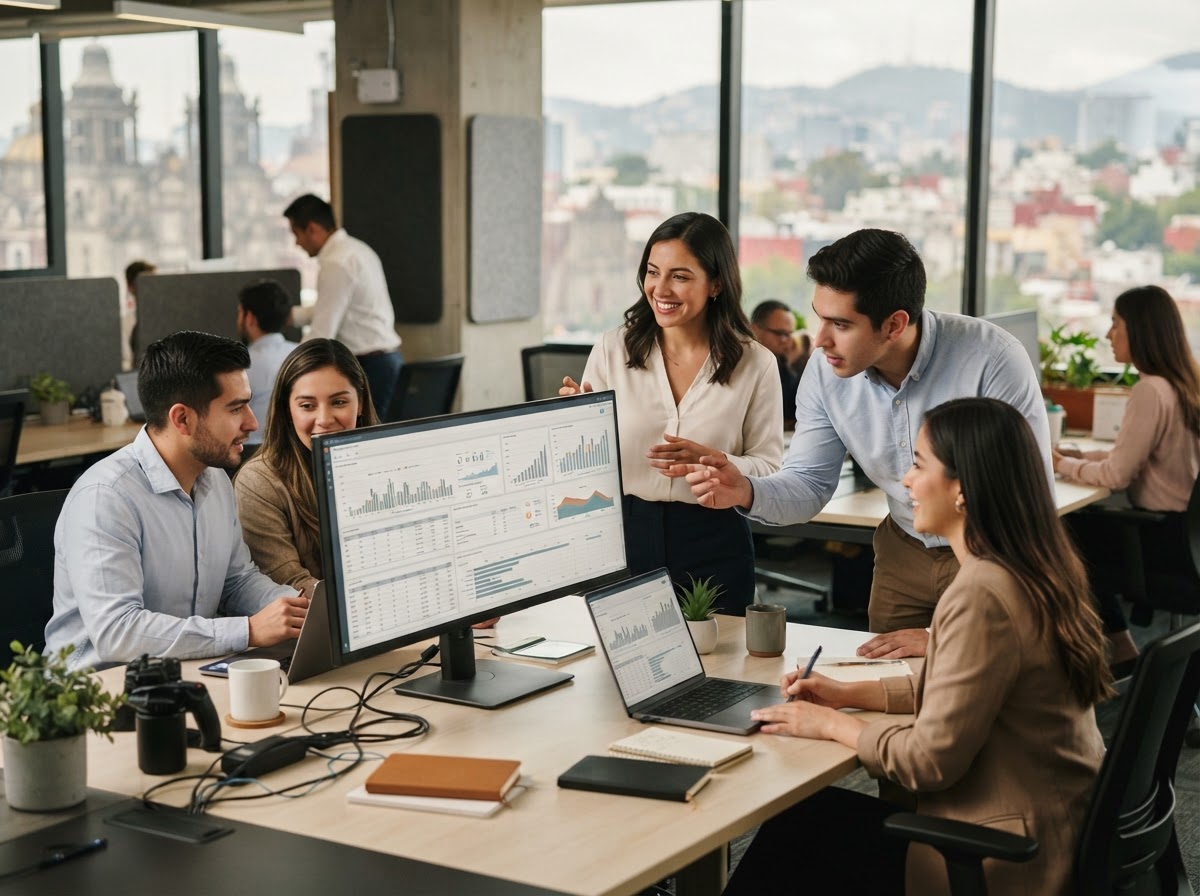 Equipo de análisis de Caldora Virexon revisando modelos predictivos en pantallas de datos